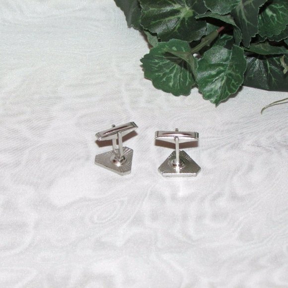 Vintage Cufflinks Silver Tone Retro Unisex Fancy Formal Prom Wedding Groom - Picture 8 of 10
